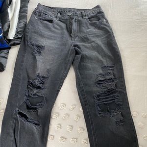 Black Distressed Mom Jeans